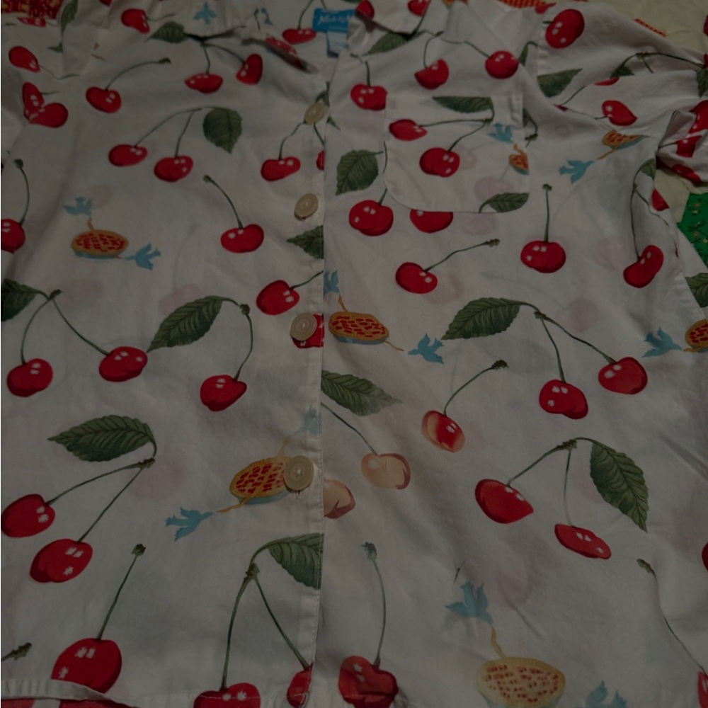 Nick & Nora White Button-Up with Red Cherry Print - Picture 4 of 8